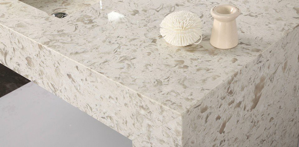 Oyster Quartz Kitchen Waterfall Countertops