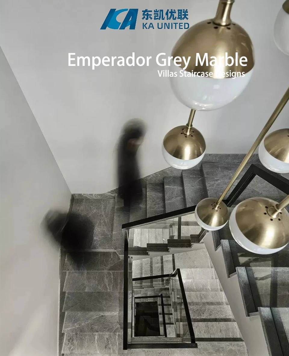 Natural Grey Marble Stair For Villas Interior Projects