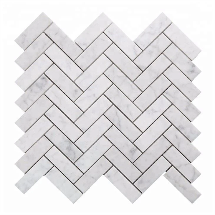 Mosaico de mármol blanco de espiga de Carrara