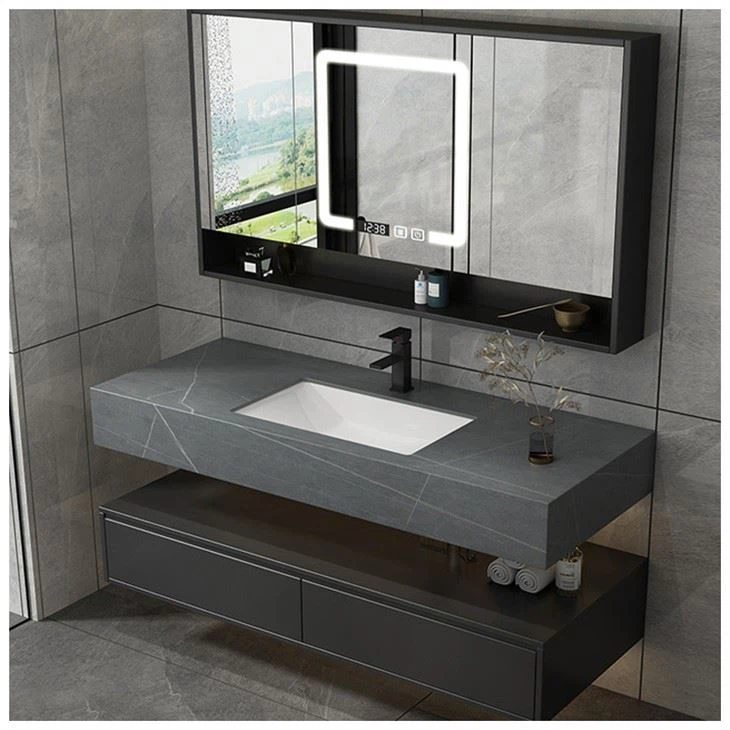 Single Sink Grey Sintered Stone Vanity Tops