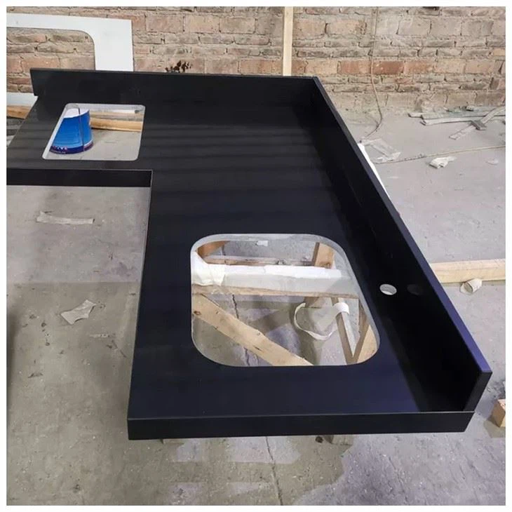 Pure Black Quartz L Shape Countertop