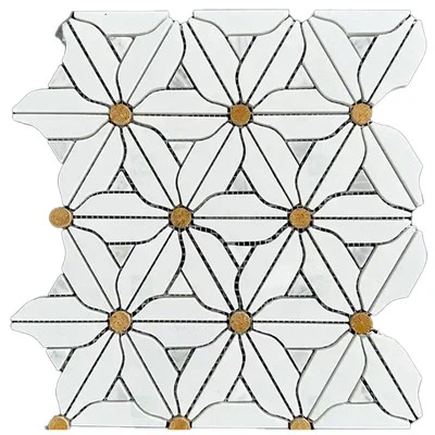 Mosaico de flores de mármol blanco