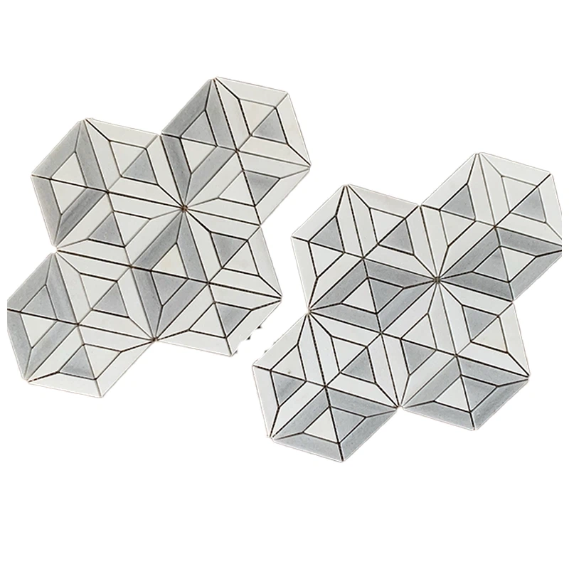 White Marble Geometric Mosaic Tile