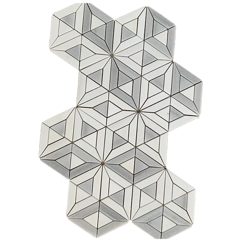 White Marble Geometric Mosaic Tile