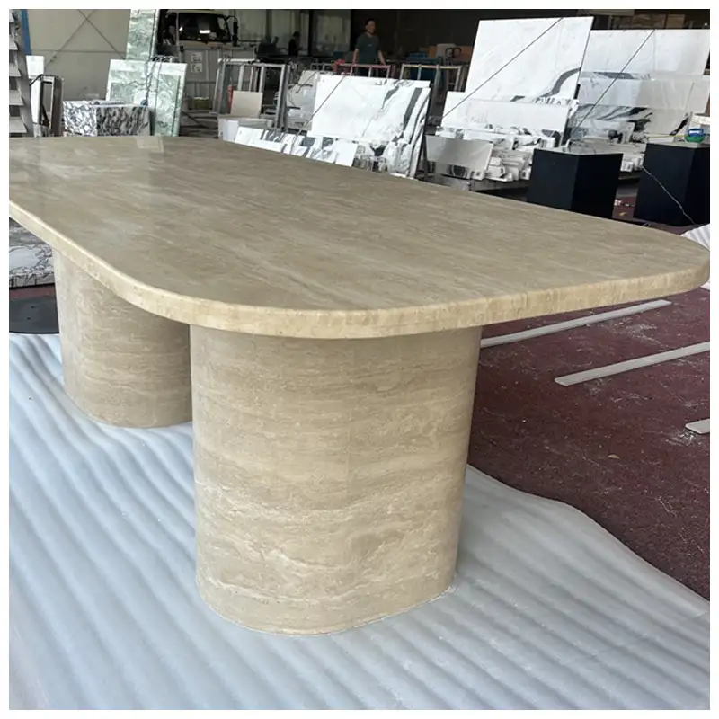 Beige Travertine Round Conner Dining Tables