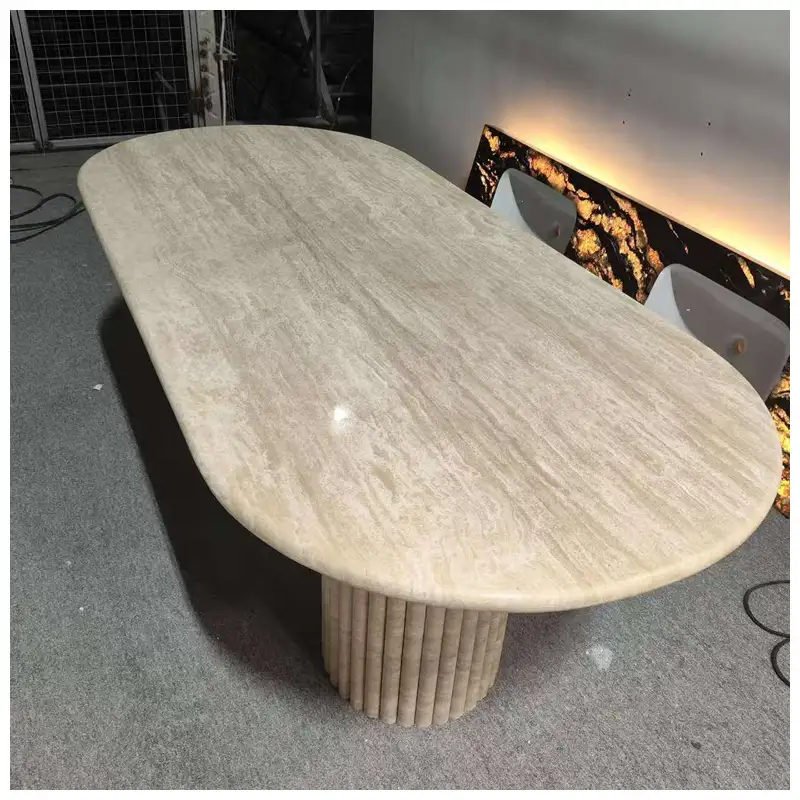 Oval Beige Travertine Dining Tables