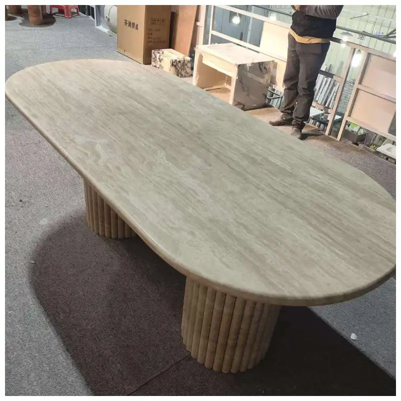 Oval Beige Travertine Stone Dining Tables