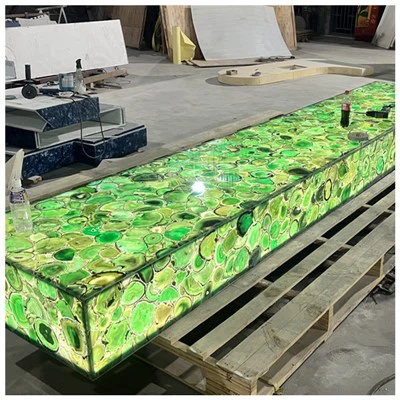 Encimeras de barra de ágata verde iluminadas