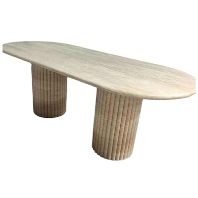 Mesas de comedor ovaladas de travertino
